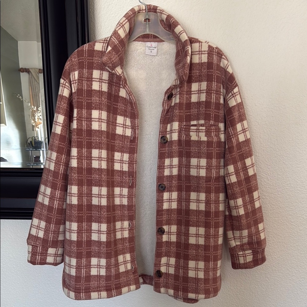 Cuddl Duds Mauve and Cream Plaid Jacket